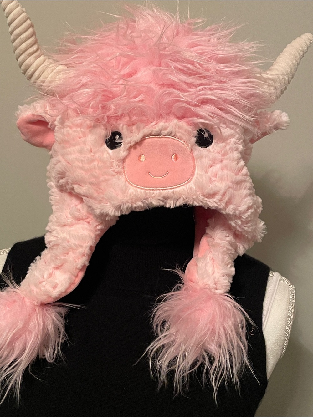 Plush Pink Fuzzy Animal Hat for Kids - Cute Horned Design